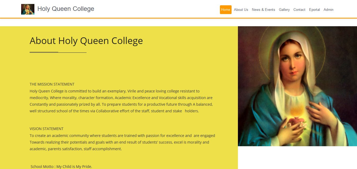 Holy Queen College – School website and Software in Anambra